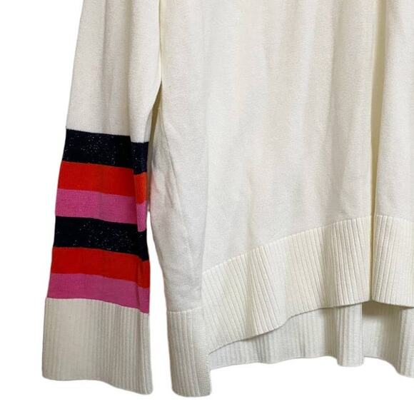 TOMMY HILFIGER Rainbow Striped-Sleeve Sweater V-Neck Pullover‎ SZ M NWOT - Picture 10 of 10